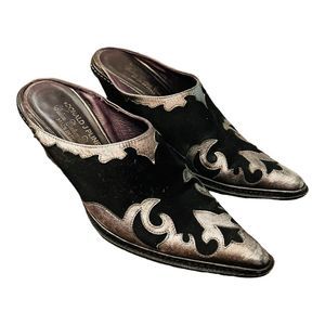 Donald J. Pliner Western Couture Juta Black & metallic Mules booties size 7